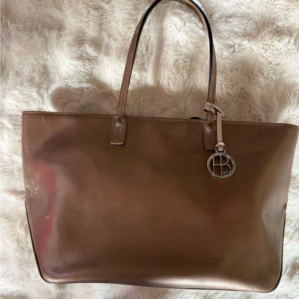 henri bendel Metallic Brown Leather Briefcase Tote